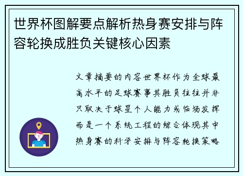 世界杯图解要点解析热身赛安排与阵容轮换成胜负关键核心因素